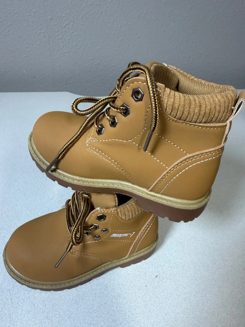 Kids Tan Lace-Up Ankle Boots with Padded Collar